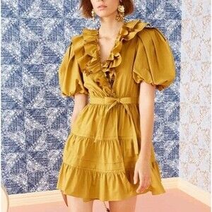 Ulla Johnson Maude Ruffled Neck Wrap Mini Dress Hook Closure Belted Size 4